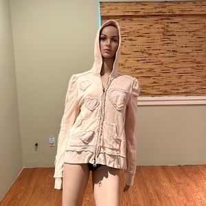 Joystick Dreamland Vintage Beige Hoodie With Genuine Leather Hearts Size L
